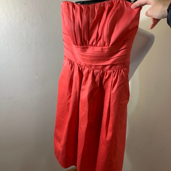 David's Bridal Dress Pink Strapless Bridesmaid Cotton Sateen Ruched size 2 - Picture 7 of 7